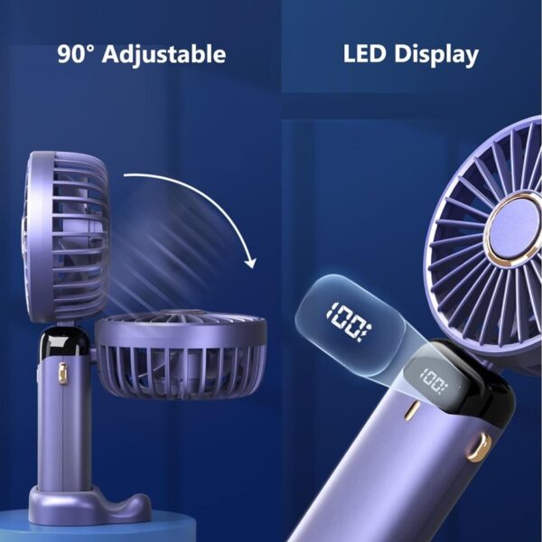 N15 LED Digital Display Rechargeable Stylish Folding Hand Fan With Mobile Stand